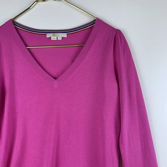 BODEN Cotton V-neck Jumper XS Highland Long Sleeve Knitwear Candy Pink - Picture 8 of 10